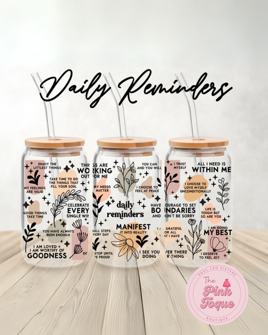 Daily Affirmations Glass Tumbler with Bamboo Lid & Glass Straw